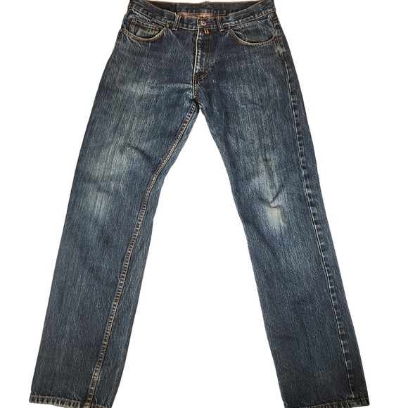 Scott James Jeans Size 32 Denim Blue Distressed Plaid Lined Pockets *READ - Picture 1 of 14